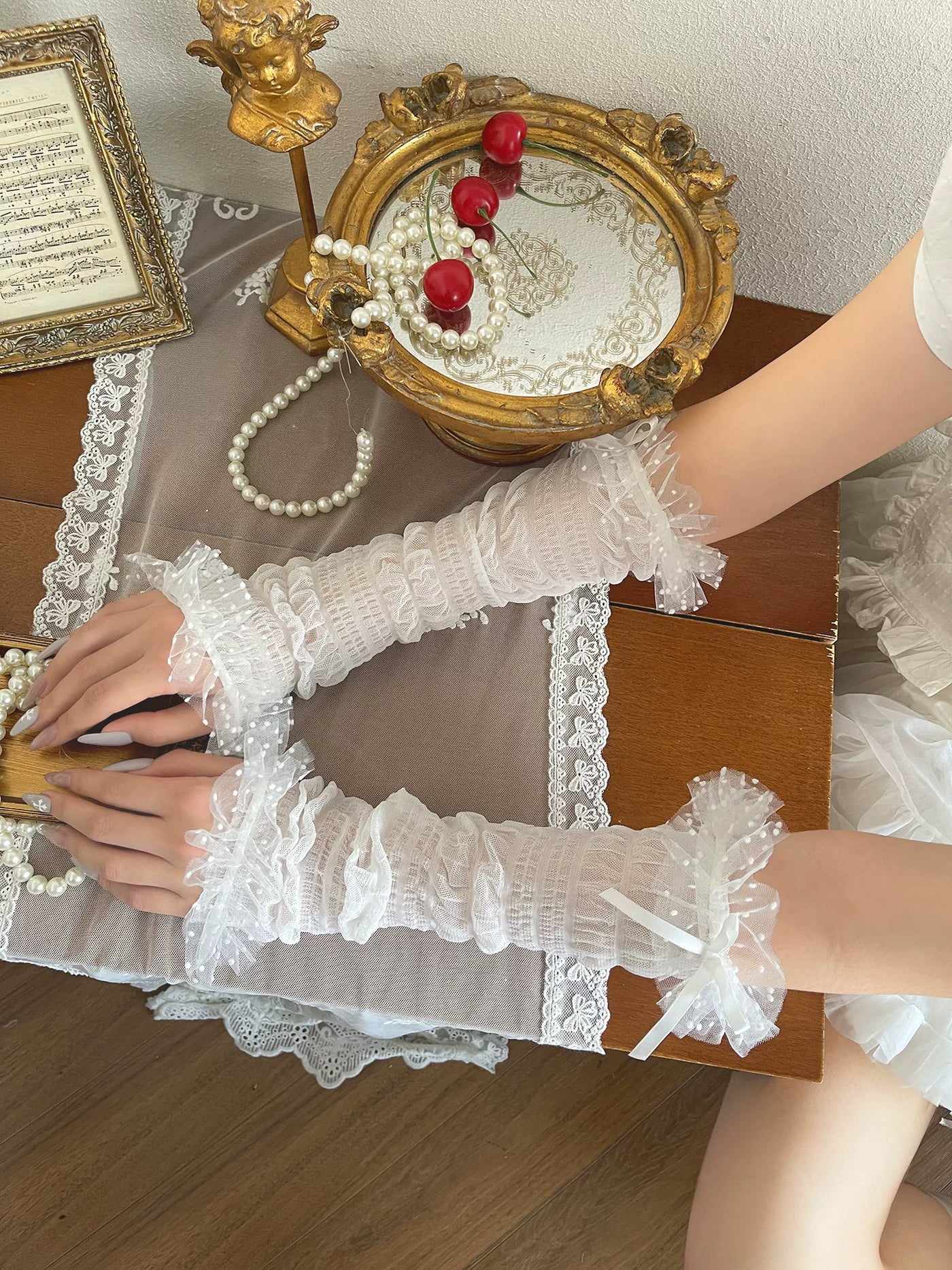 Sock Noble - Starry Mesh Arm Sleeves - Mesh Arm Sleeves with Bow Details