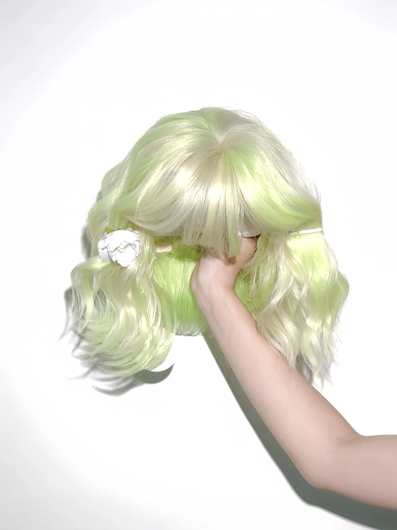 Green Apple platinum-to-green short curly wig - view 3