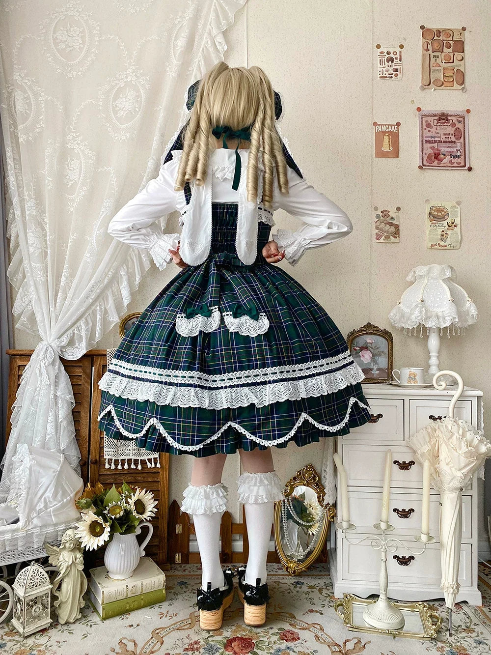 Miss Point - Plaid Petal Bunny - Kawaii Lolita Cotton Shirt, Bunny Ear