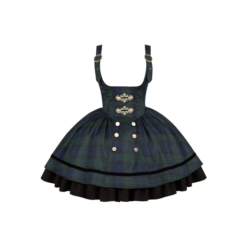 With PUJI - Berlin Souvenir - Plaid Preppy Style Lolita Bust Supporting JSK Outfit detail view 14