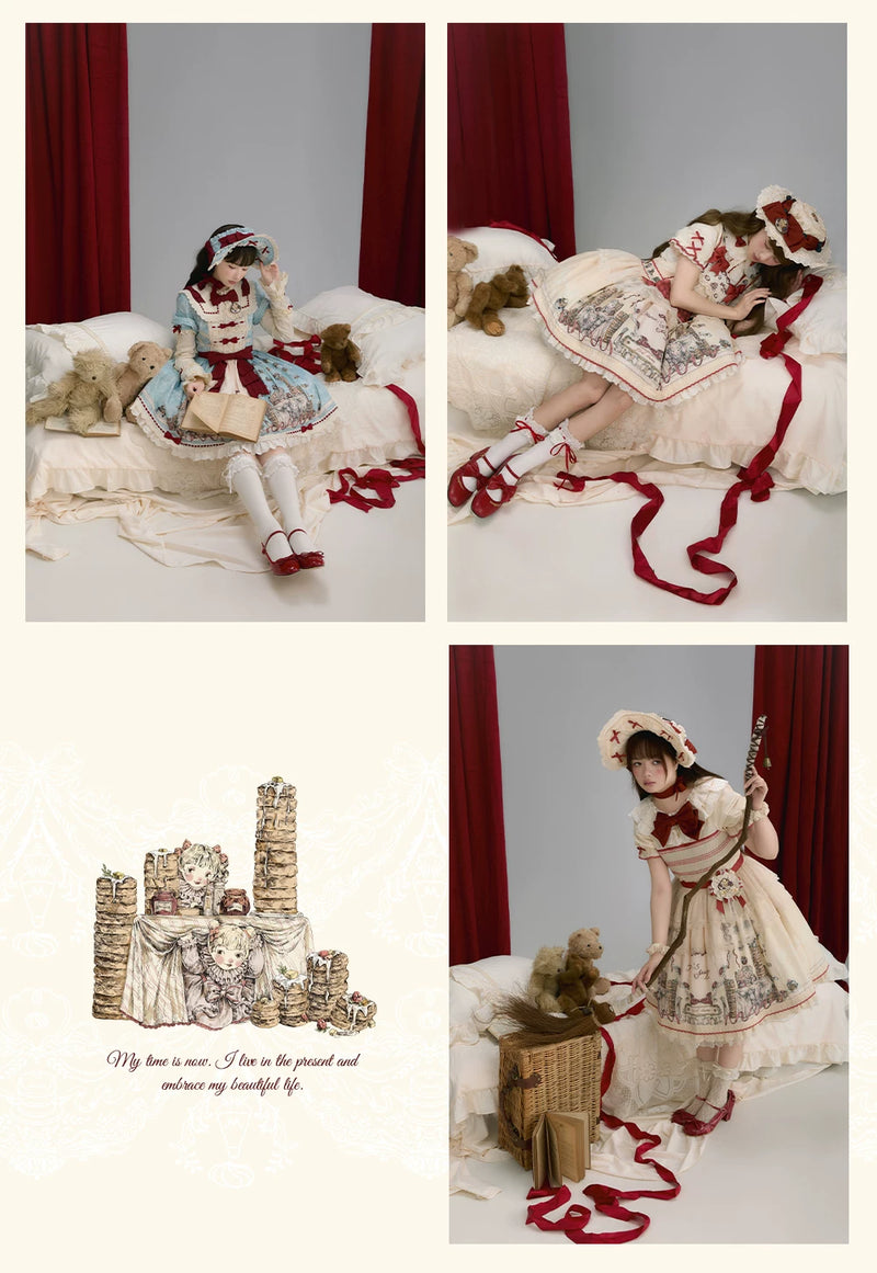 DayRabbit - Muffin Postman - Blue or Beige OP and Pinafore Dresses with Detachable Bows
