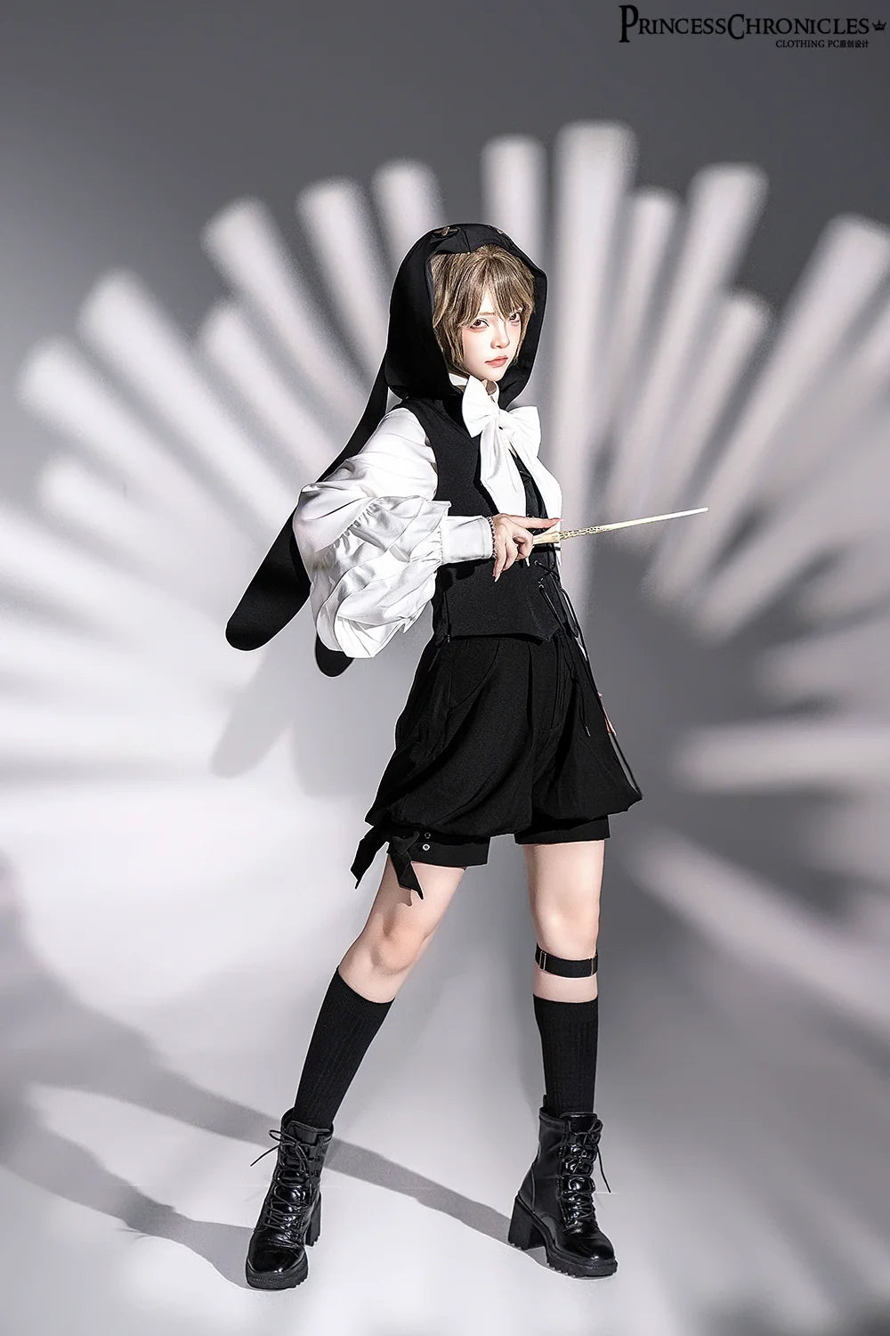 Princess Chronicles - Rabbit Feather - Black Ouji Lolita Vest Shorts Suit Prince Cloak Set
