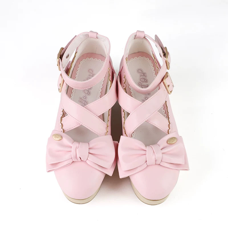 MODO Fairytale Town Large-Bow Platform Lolita Shoes – Pink – view 8