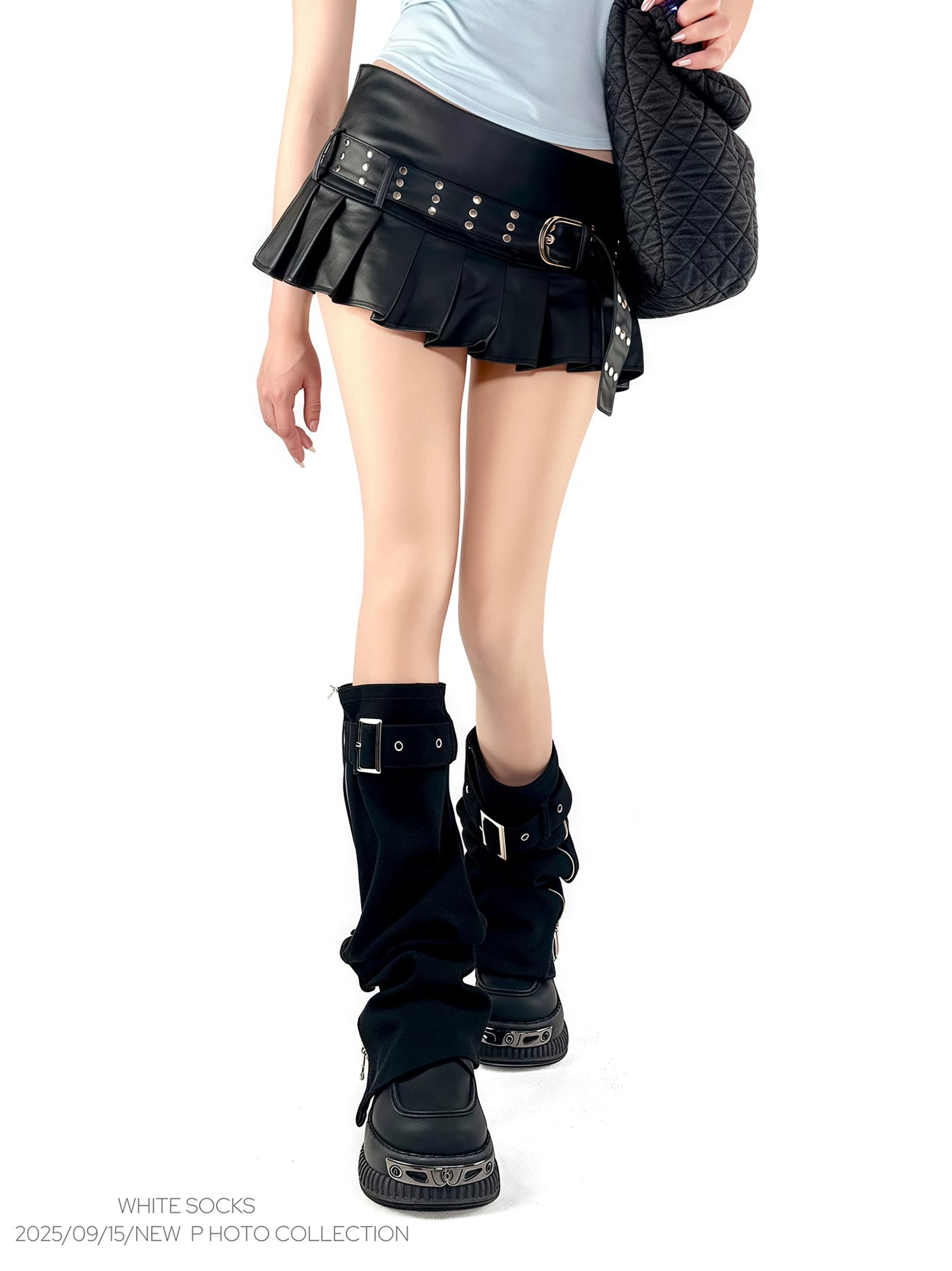 White Socks - Y2K Zipper Stack Socks - Black stacked calf sock sleeve