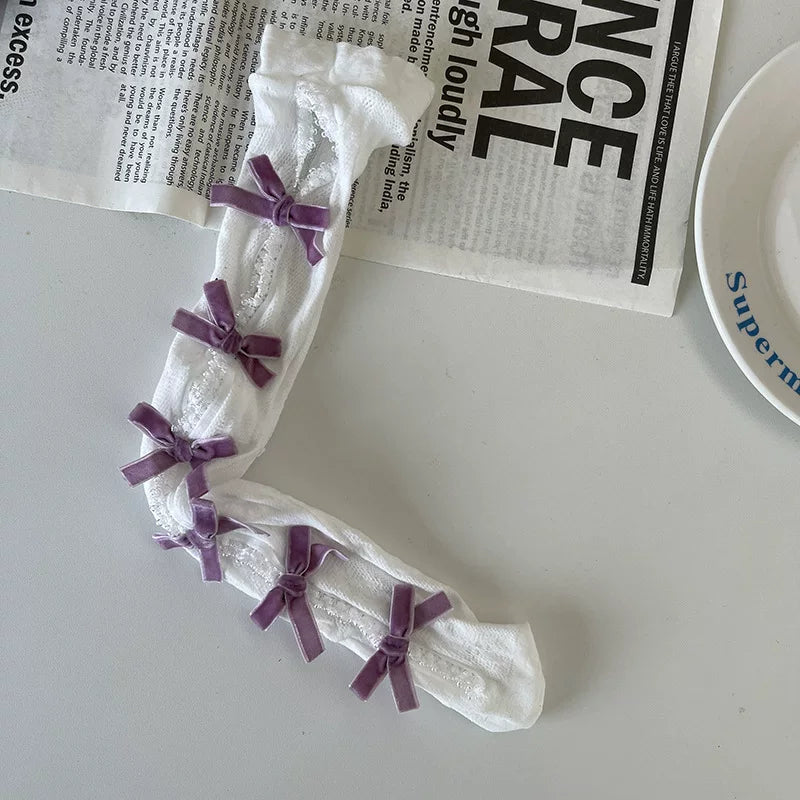 Sock Noble - Gothic Bow Lace - Mid-Calf Slouch Socks with Openwork Lace