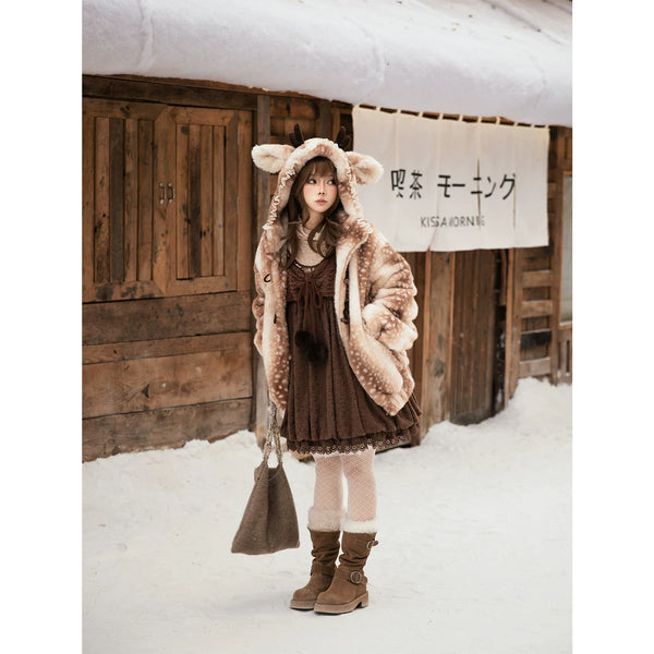 Tan Tuan Deer-Print Faux-Fur Hooded Toggle Coat — additional product view