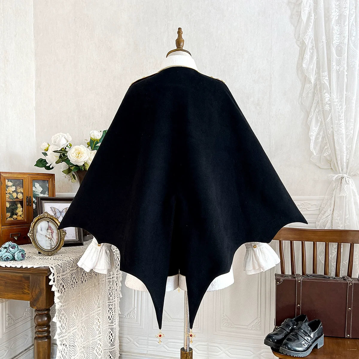 Your Princess - Vampire Youth - Ouji Lolita Bat Shaped Cape Set, Gold Embroidery & Red Accents