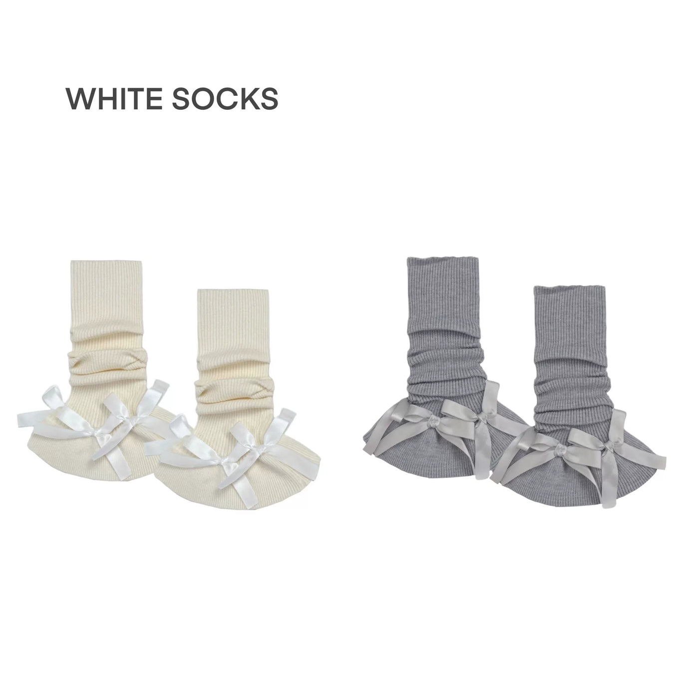 White Socks - Y2K Bow - Ruched Leg Warmers with Bow Details