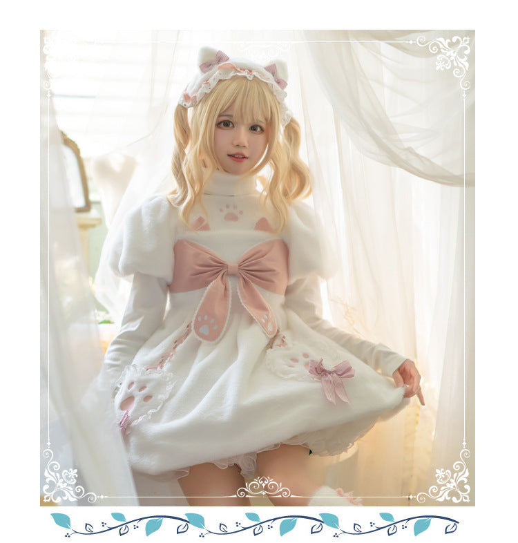 Eieyomi - Cat Planet - White-and-pink Lolita OP dress with cat-claw bows - product detail 7