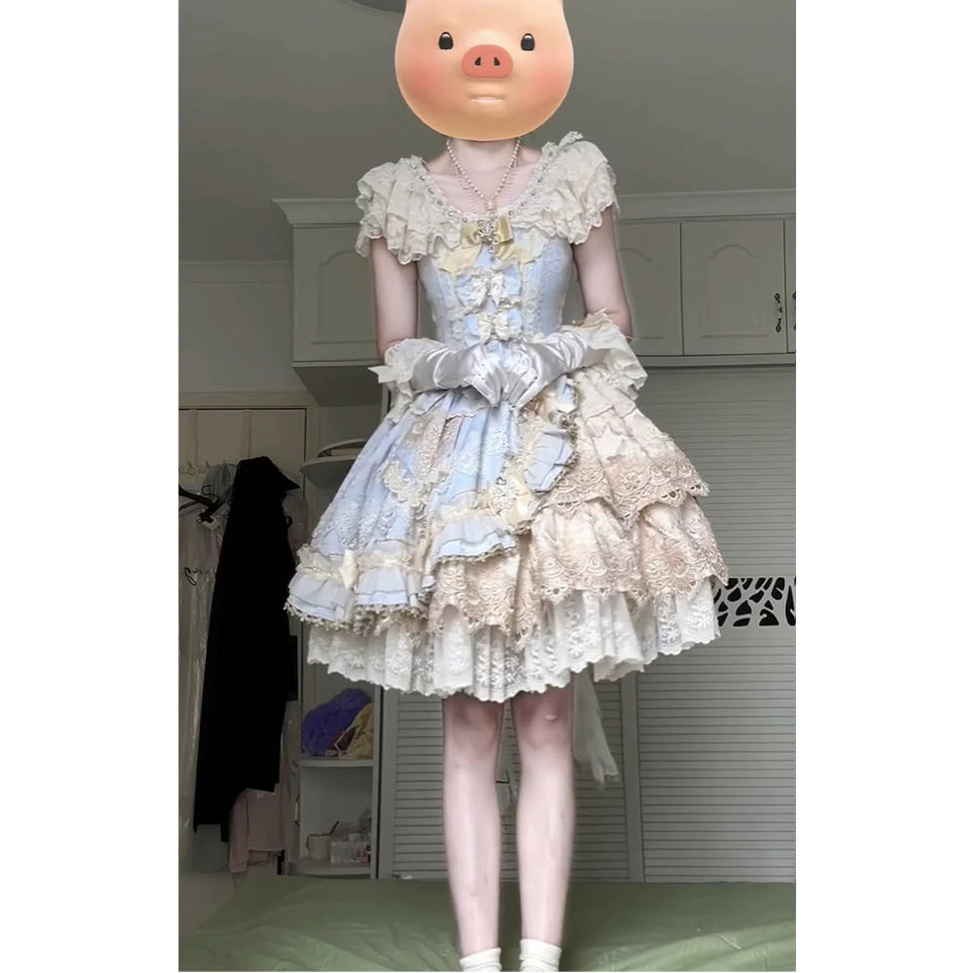 Creamy - Eternal Princess - Pale Blue and Ivory Full Lolita Dress Set with Layered Lace