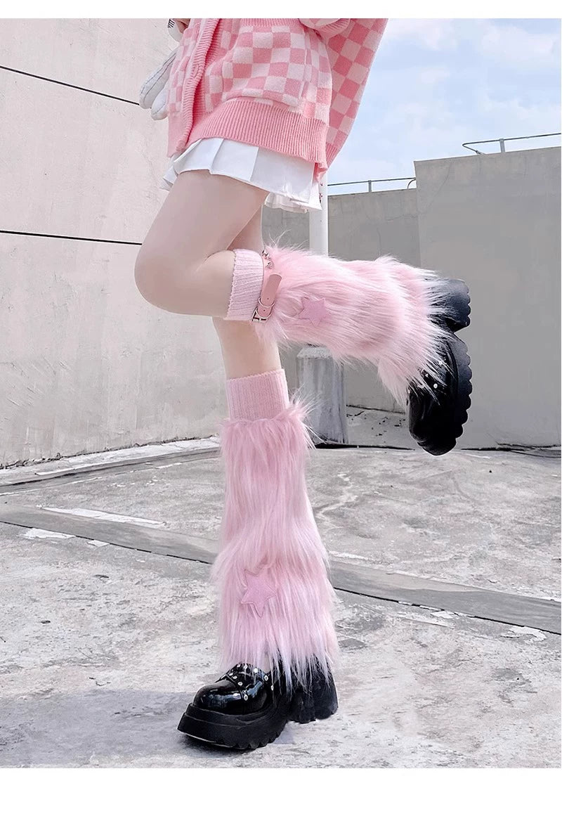 Floral Milk Cat - Starry Y2K - Furry Leg Covers with Star Details