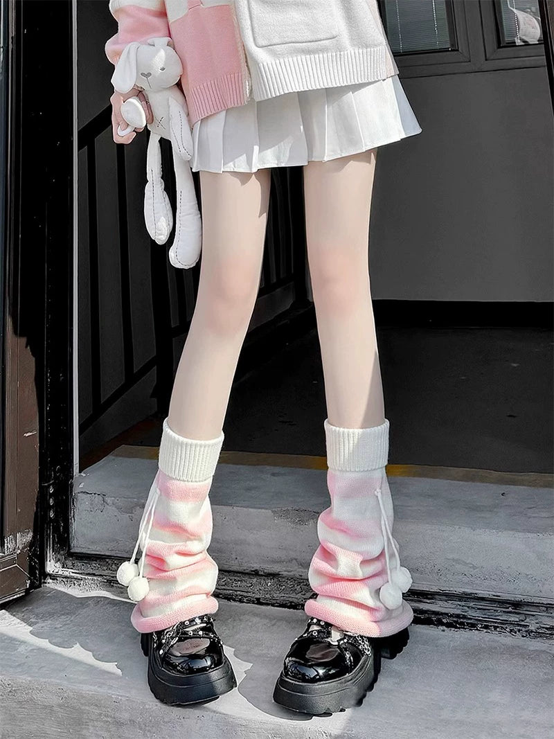Floral Milk Cat - Candy Stripe Warmers - Striped Knit Leg Warmers