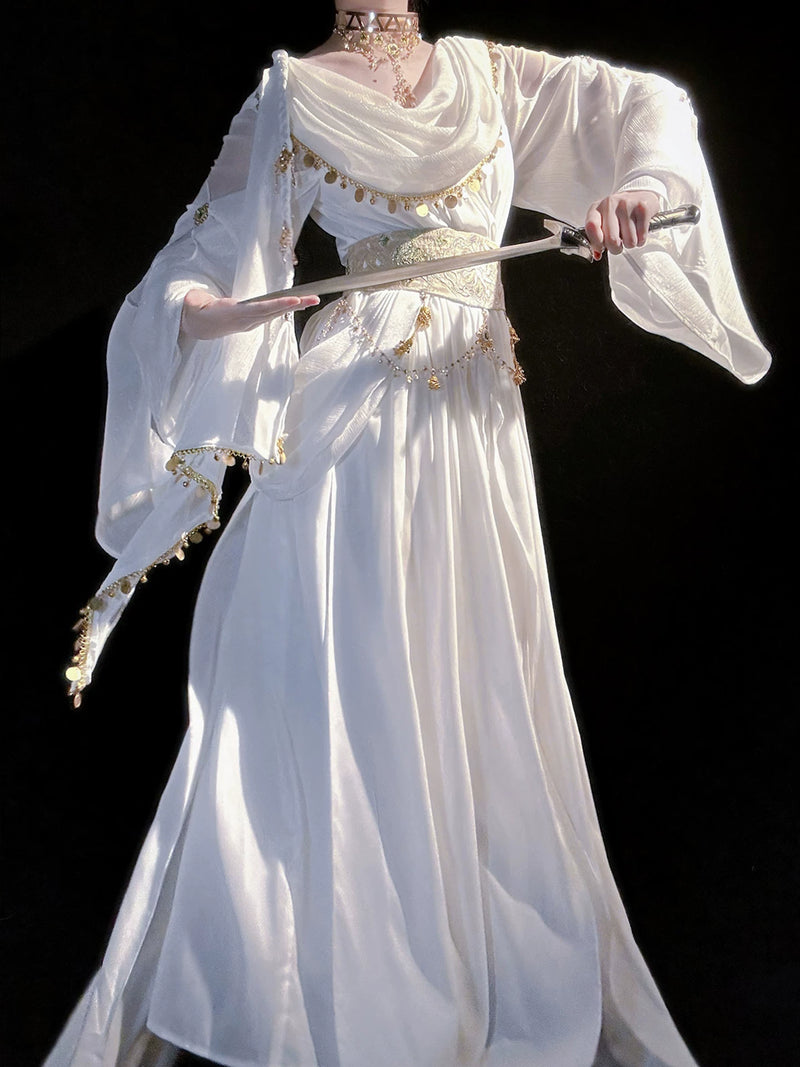 Sweet Promise - Sacred Tree - White OP dress and waist corset set with a draped neckline