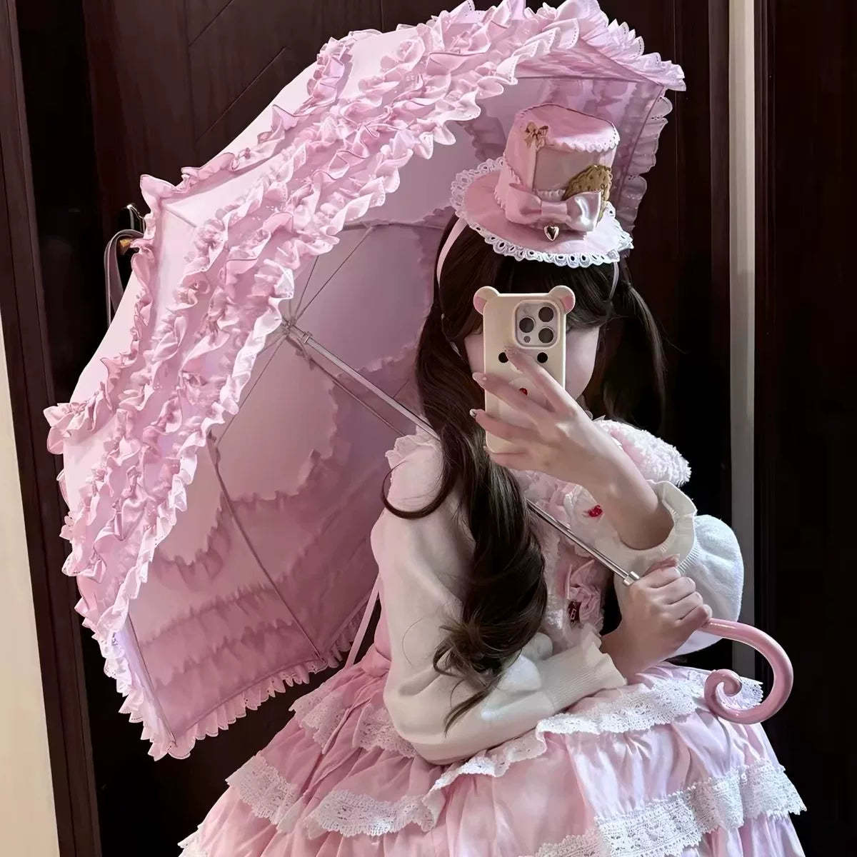 Independent Brand - Lace Parasol Collection - Ruffled Lace Parasol with Decorative Handle