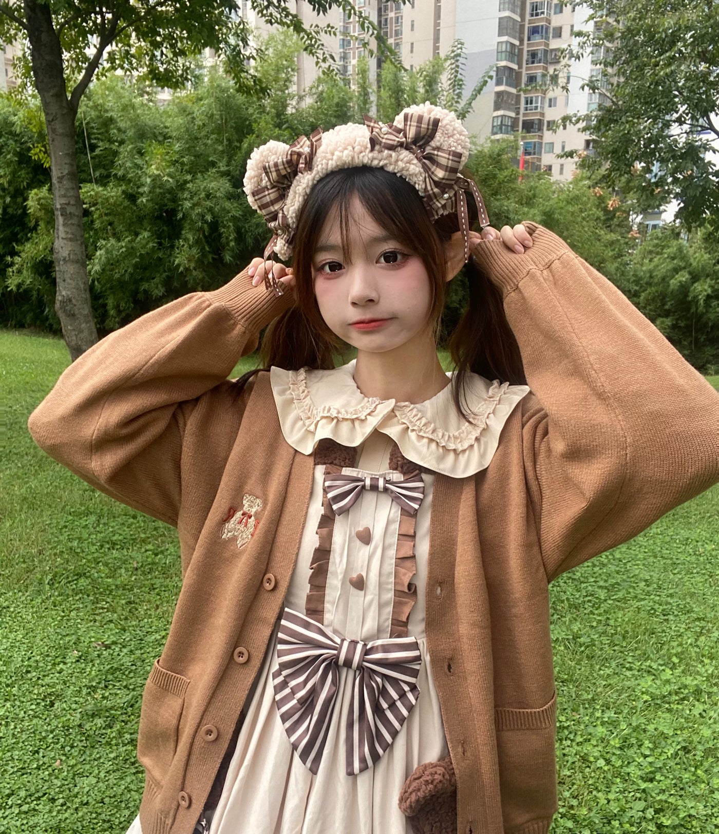 Tata Long Ear - Cocoa Bear - Cocoa Bear JSK with a Coordinated Ruffled Inner Layer