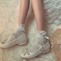 Sock Noble - Lace Bow - Cremefarvede ankelsokker med blonder - Ivory / One Size