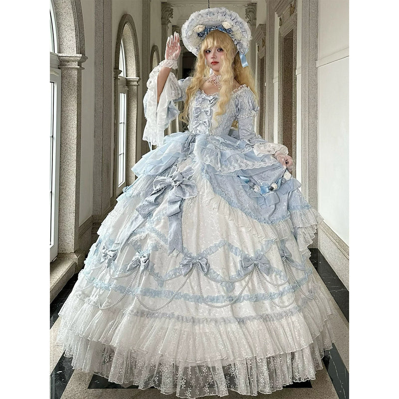 Emoji Dream - Rococo Lolita Ball Gown - Blue long-length formal