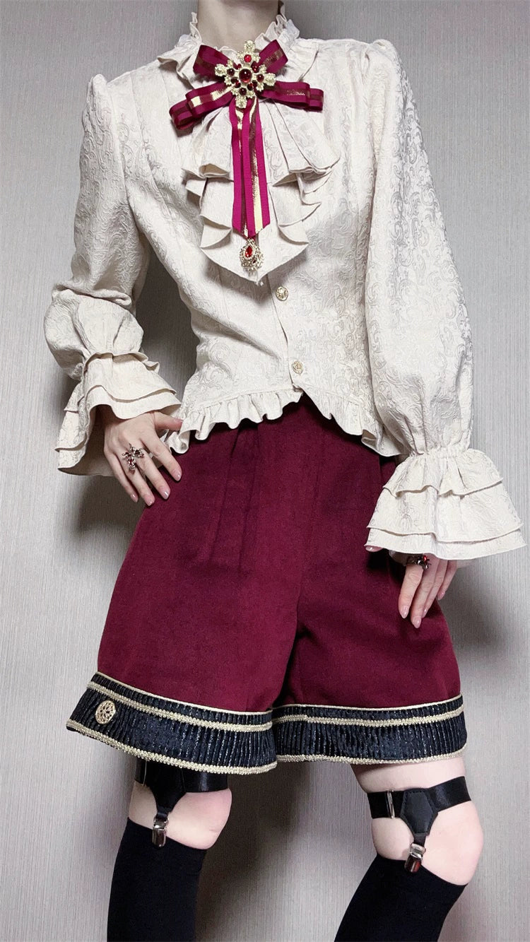 Letters from Unknown Star - Heir - Military Ouji Lolita Blouse, Coat & Shorts Set