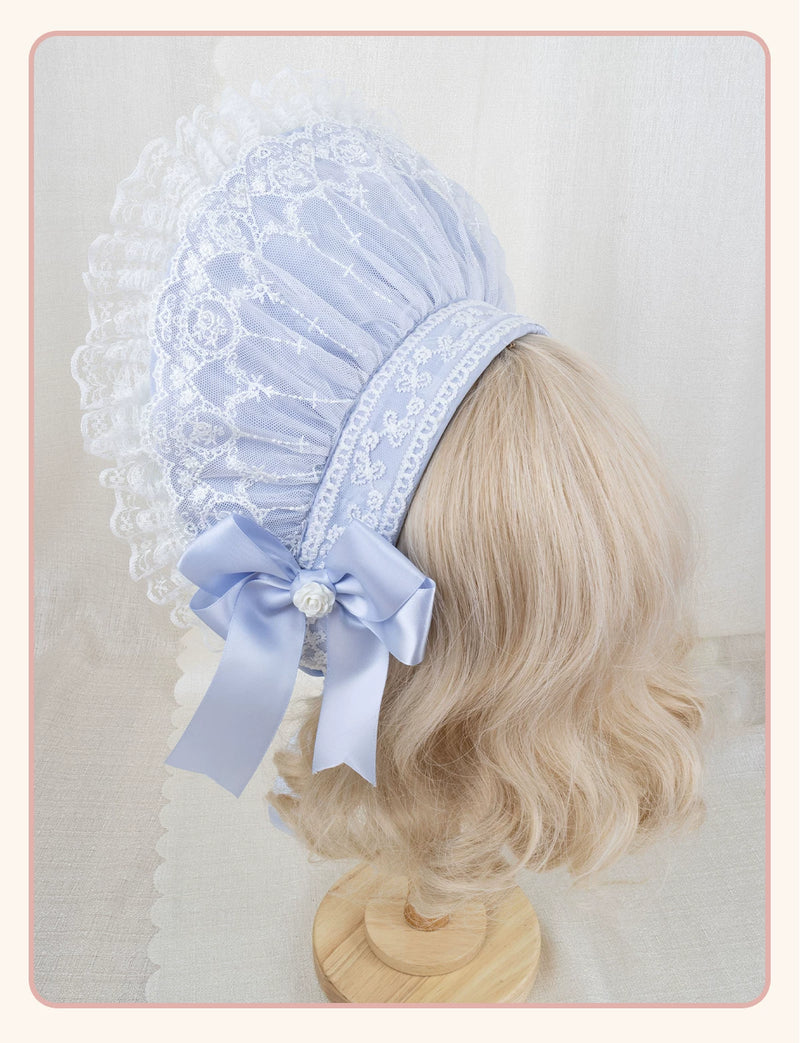Stardust Rose - Pearl Rose Garden - Bonnet-Style Flat Hat with Rose Florals