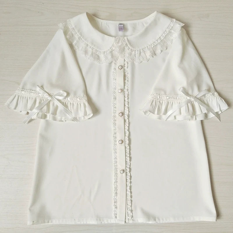 White Lolita blouse with a lace Peter Pan collar and flared cuffs