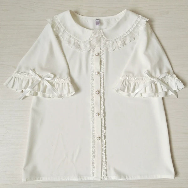 White Lolita blouse with a lace Peter Pan collar and flared cuffs