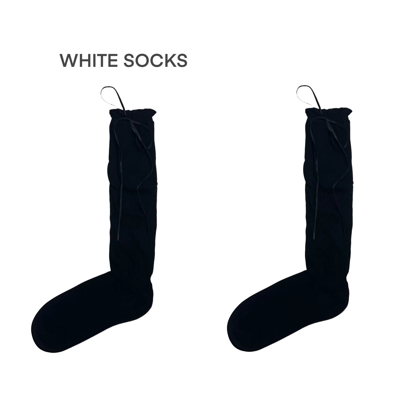 White Socks - Ballet Bow - Mid-Calf Scrunch Socks with Ribbon Ties