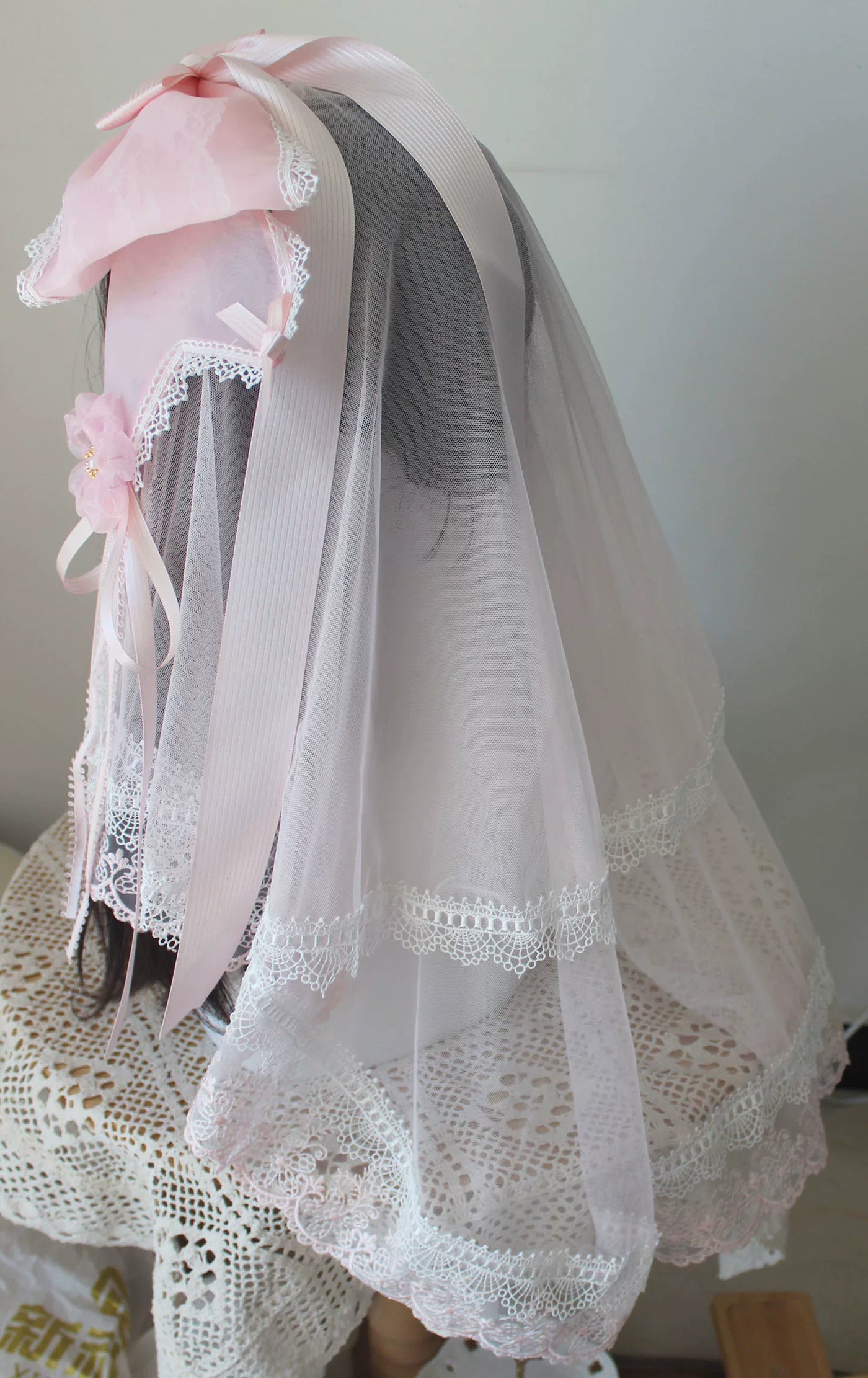 Deer Girl Handmade - Cherry Blossom Confession - Headwear with pink bow and lace-trimmed veil options