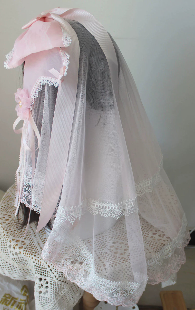 Deer Girl Handmade - Cherry Blossom Confession - Headwear with pink bow and lace-trimmed veil options