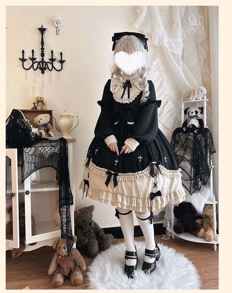 Niu Niu - Plus Size Gothic Lolita Winter OP - Dress, Cross Embroidery OP Dress