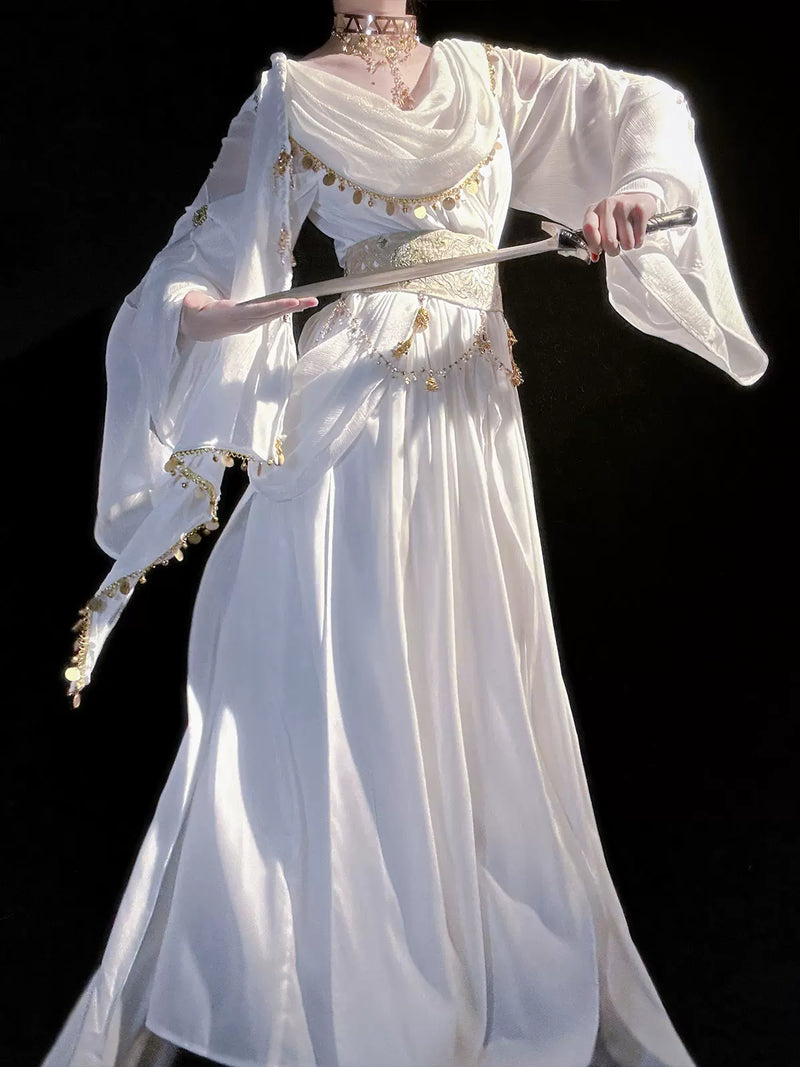 Sweet Promise - Sacred Tree - White OP dress and waist corset set with a draped neckline