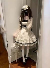 Creamy - Natural Polka-Dot - One-Piece Dress and Cardigan Set - Dress + cardigan / S