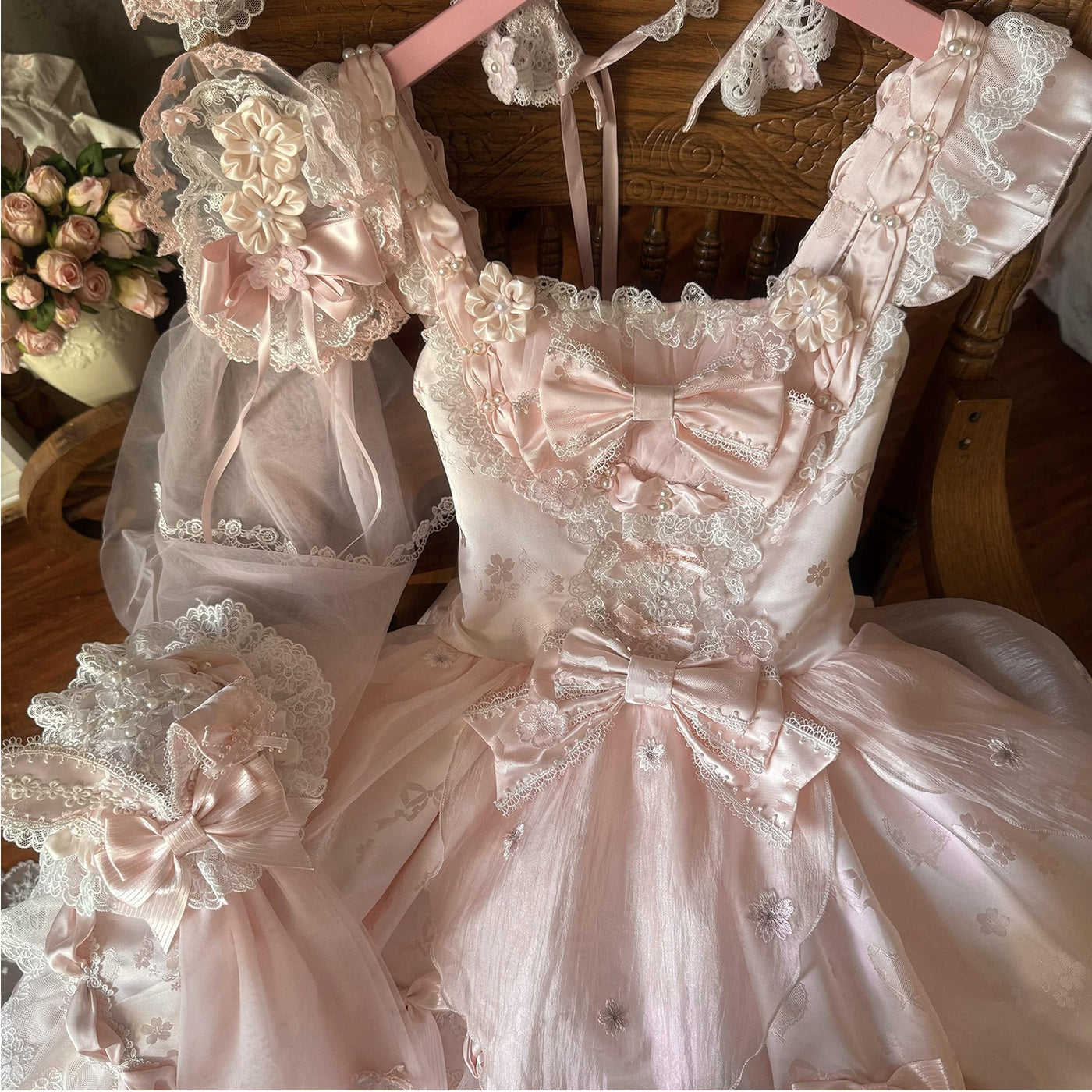 Creamy - Cherry Blossom Ballet - Pink JSK Dress with Layered Lace