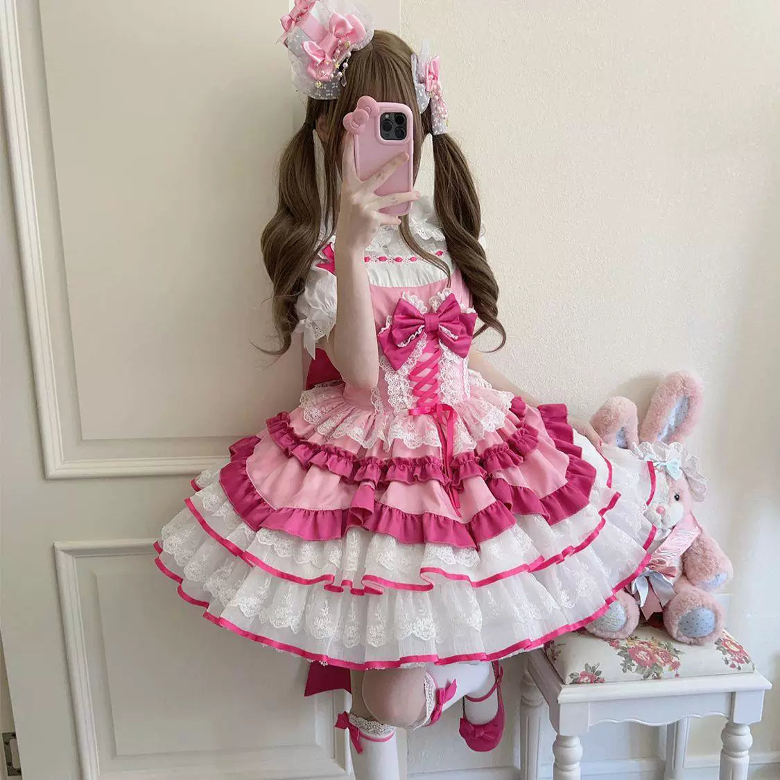 Sweetheart Dream Machine - Snow White Princess - Ruffled JSK Dress with Lace and Ribbon Bows