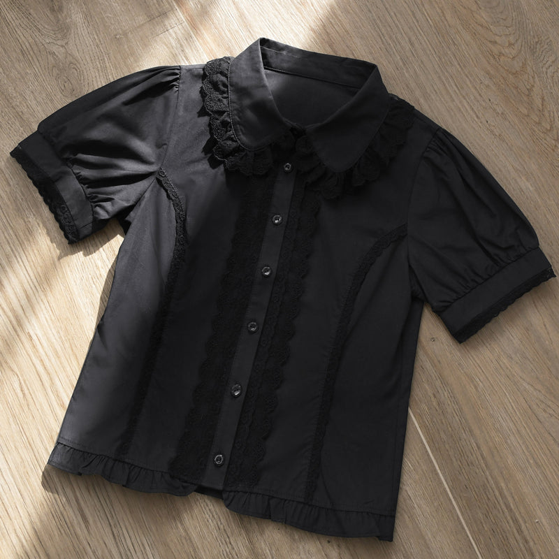 MIST - Lily - Retro Lolita Blouse with Lace-Ruffled Peter Pan Collar