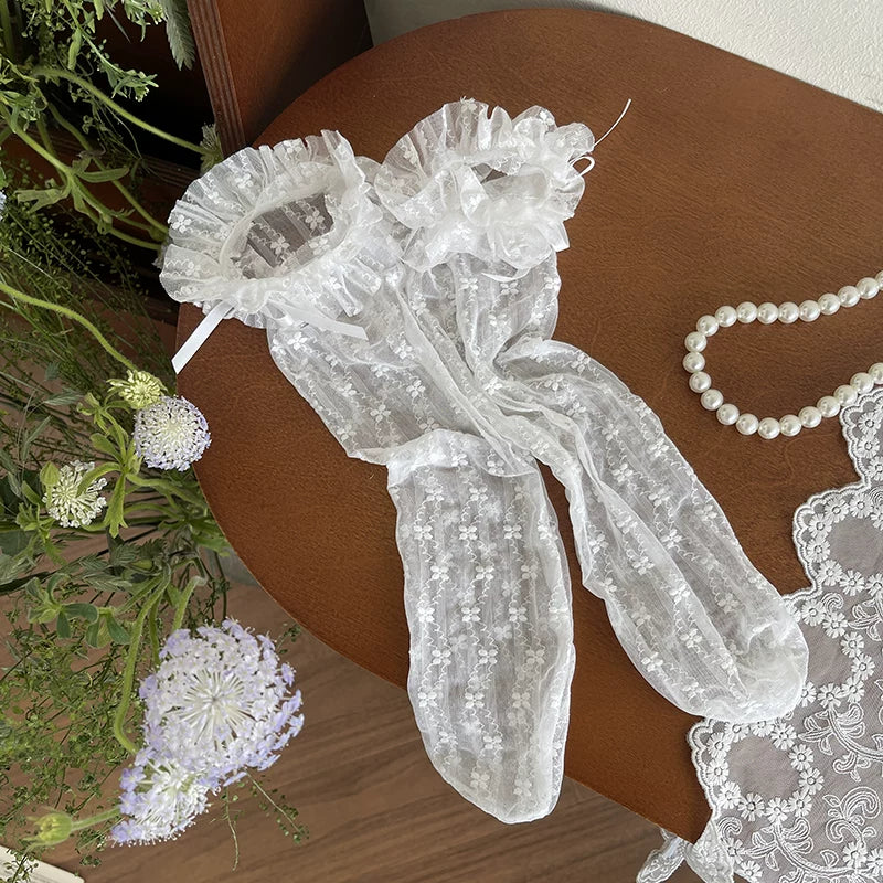 Sock Noble - Korean Lace Mesh - Lace Scrunch Socks with Floral Pattern