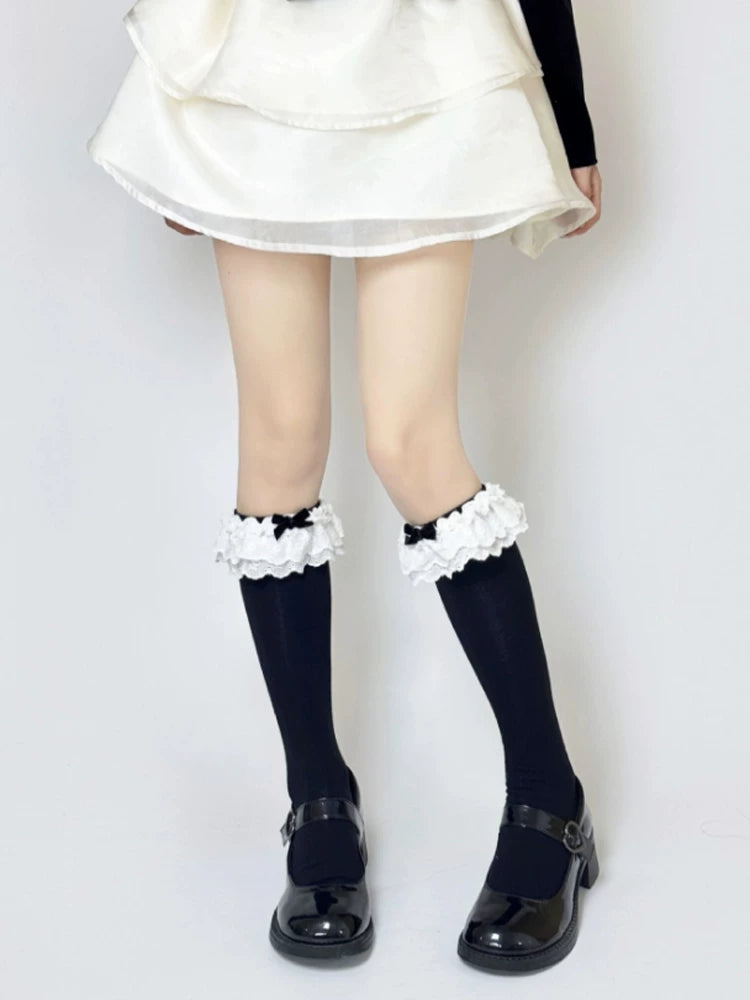 Fantasy Doll - Rose Lace - Mid-Calf Socks with Ruffled Lace Cuffs