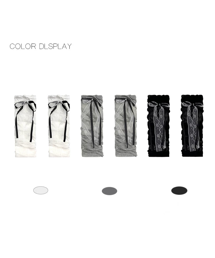 White Socks - Summer JK Stripe - Thin Footed Slouch Socks with Vertical Stripes and Bow Ties