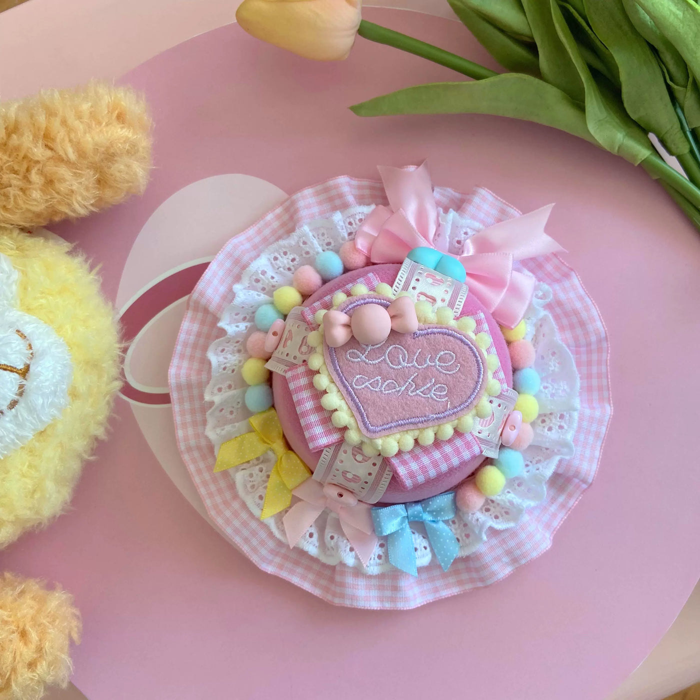 Bear doll - Bear Kindergarten - Plaid Colour-Block Headwear with Teddy Bear and Heart Motifs