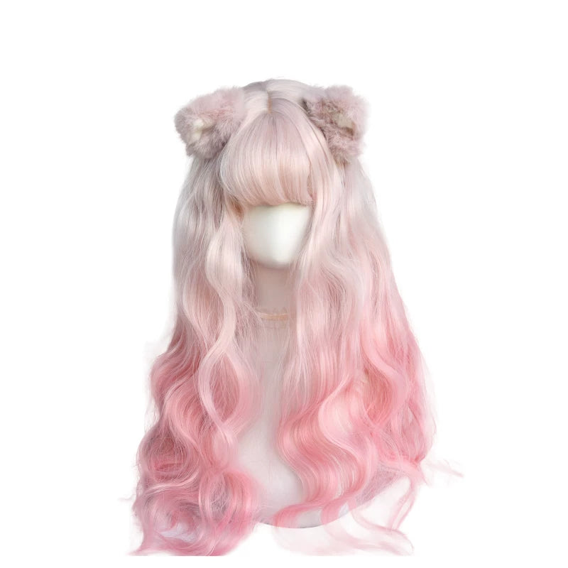 Pink-beige gradient long curly Lolita wig - view 4