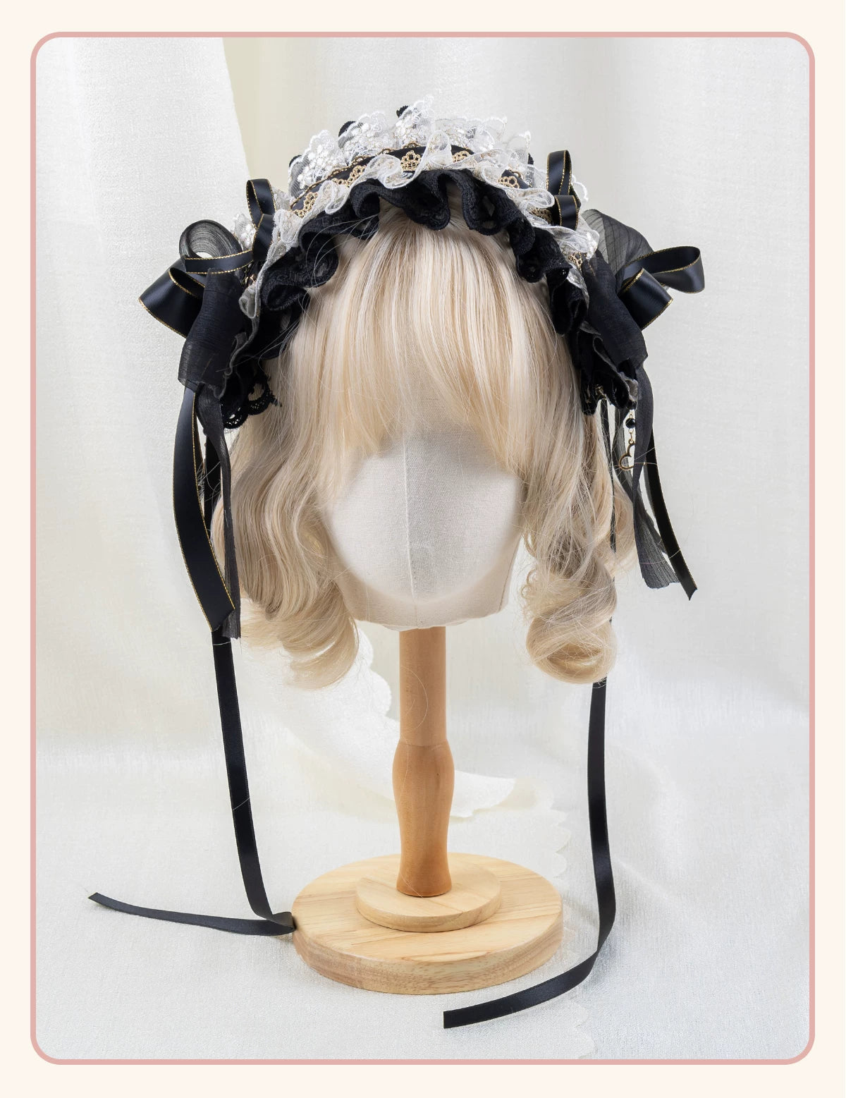 Stardust Rose - Night Banquet - Black-and-Gold Lolita Headwear with Lace and Bows