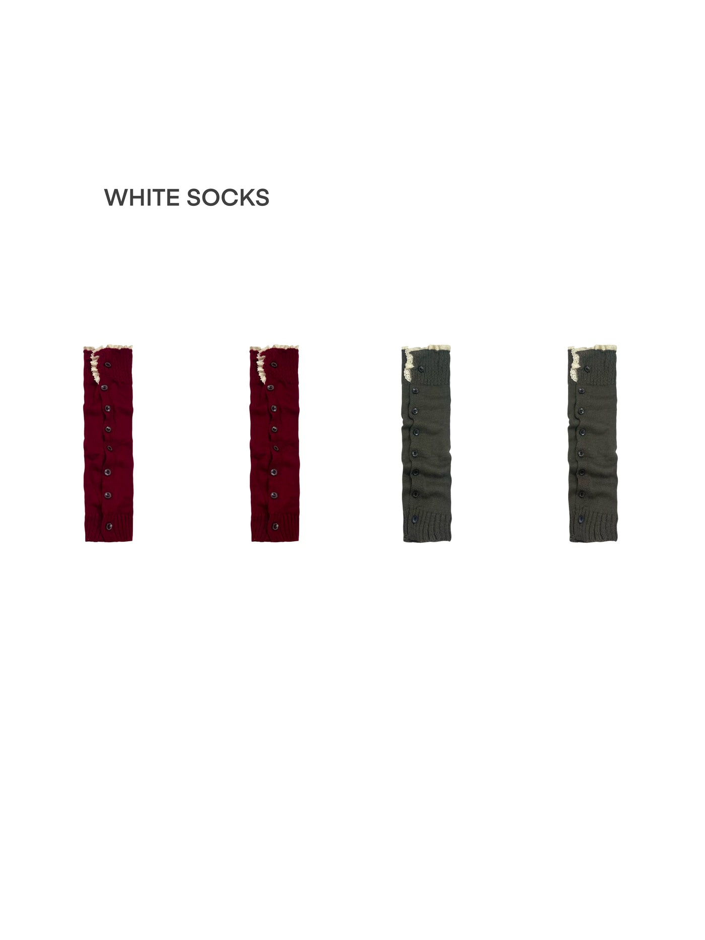 White Socks - Buttoned Scrunch Knit - Knit Leg Warmer Socks with Lace Trim and Buttons