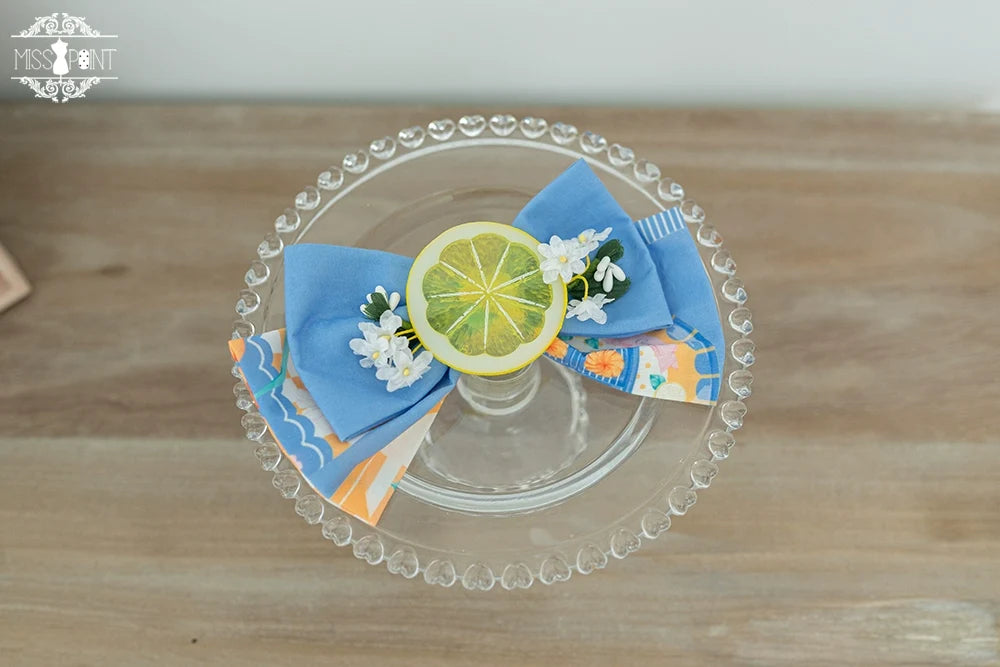 Daisy Lemon - Kawaii Lolita Lemon and Flowers Accessory blue clip