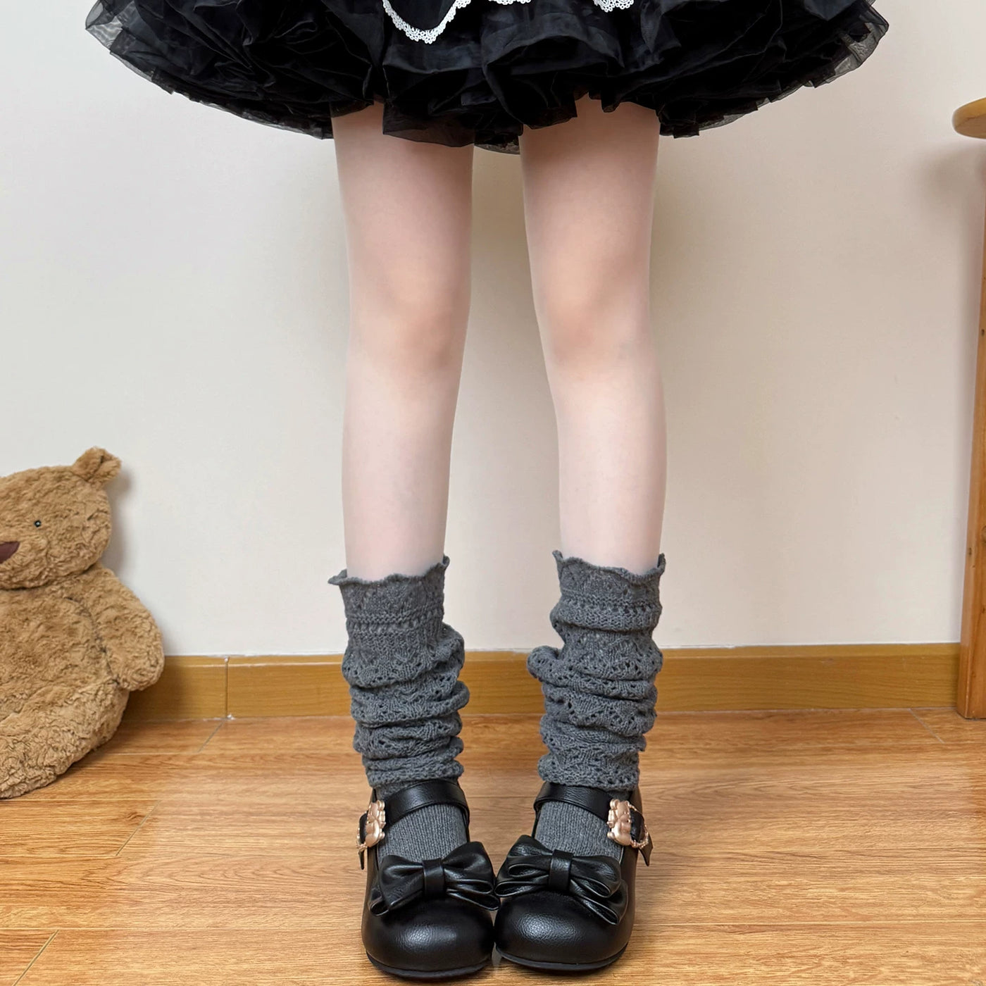 Chubby Bear Tales - Caramel Cocoa - Scrunched Calf Socks with Openwork Knit Texture