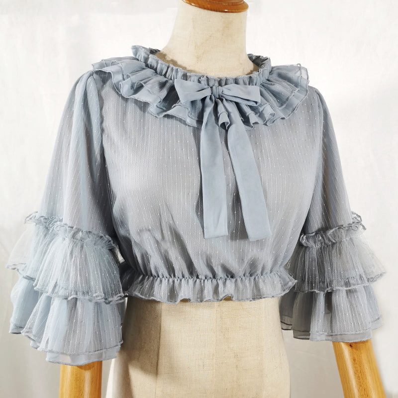 Sakurada Fawn - Princess Sleeve - Sweet Lolita blouse with a lace neckline and bow - product detail 8
