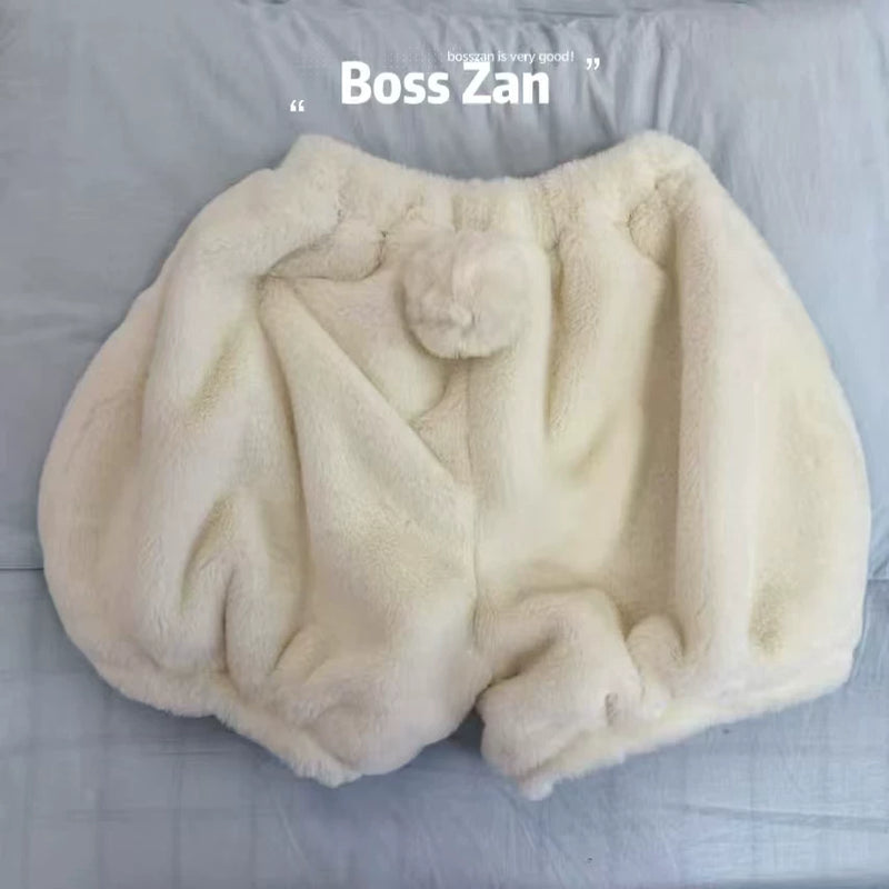 BossZan Hopping Bunny Lolita Coat & Shorts Separates — Light Ivory - Elastic-Waist Shorts, Ready-Stock Option