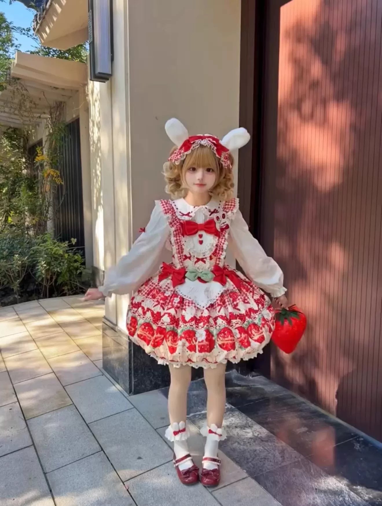 Bubble Bear - Strawberry Bud - Strawberry-Print JSK with Bow Trim