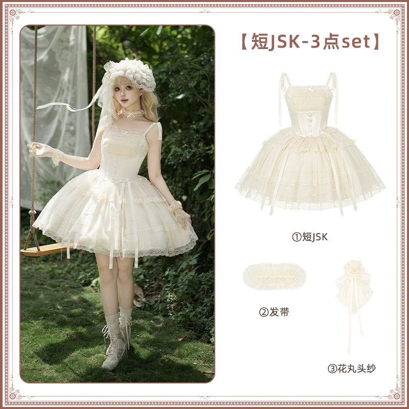 With PUJI - Confession Poem - Classic Lolita Corset JSK Set, Lace & Bows detail view 10