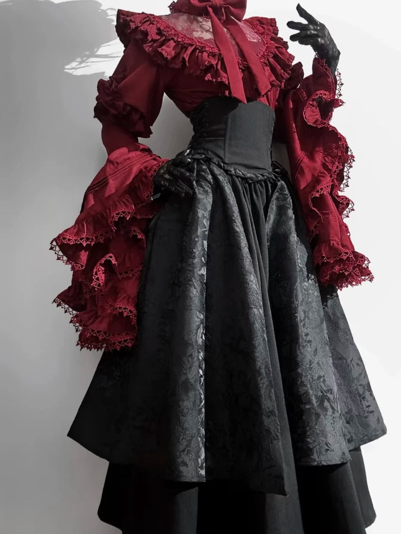 Sweetheart Dream Machine - Quiet Gothic - Hime-sleeve Blouse with Black SK Skirt Options