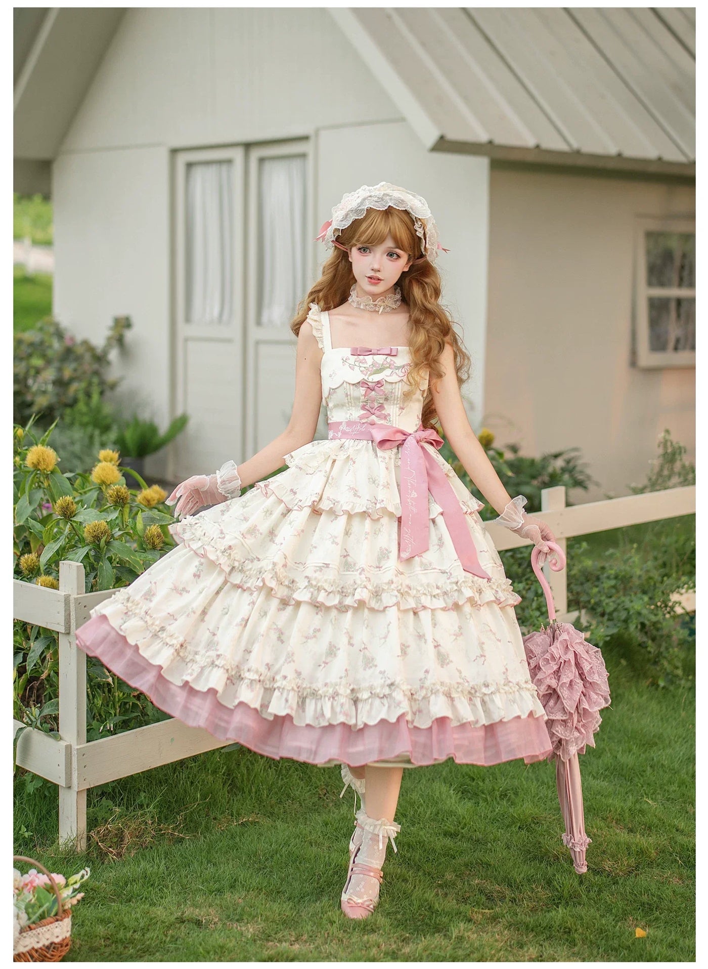 With PUJI - Fragrant Reminiscence - Classic Lolita Embroidered Collar Dress, Bellflower Print