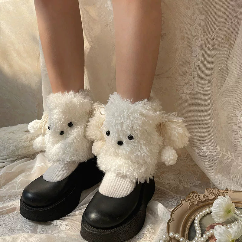 Sock Noble - Big-Eared Dog - Curly Plush Leg Warmers with Dog-Face Detail